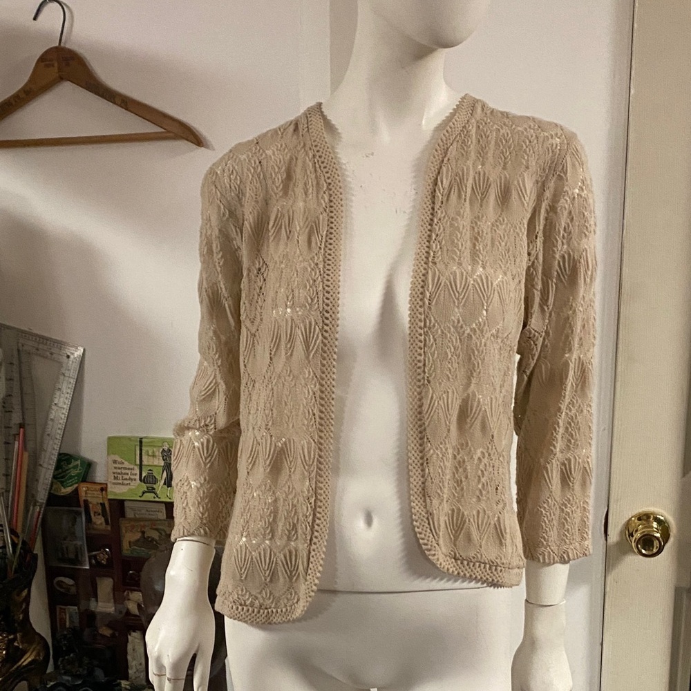 Vienna Lace 70s Beige Lace Cardi Sweater